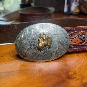 Vintage leather belt with Horse belt buckle